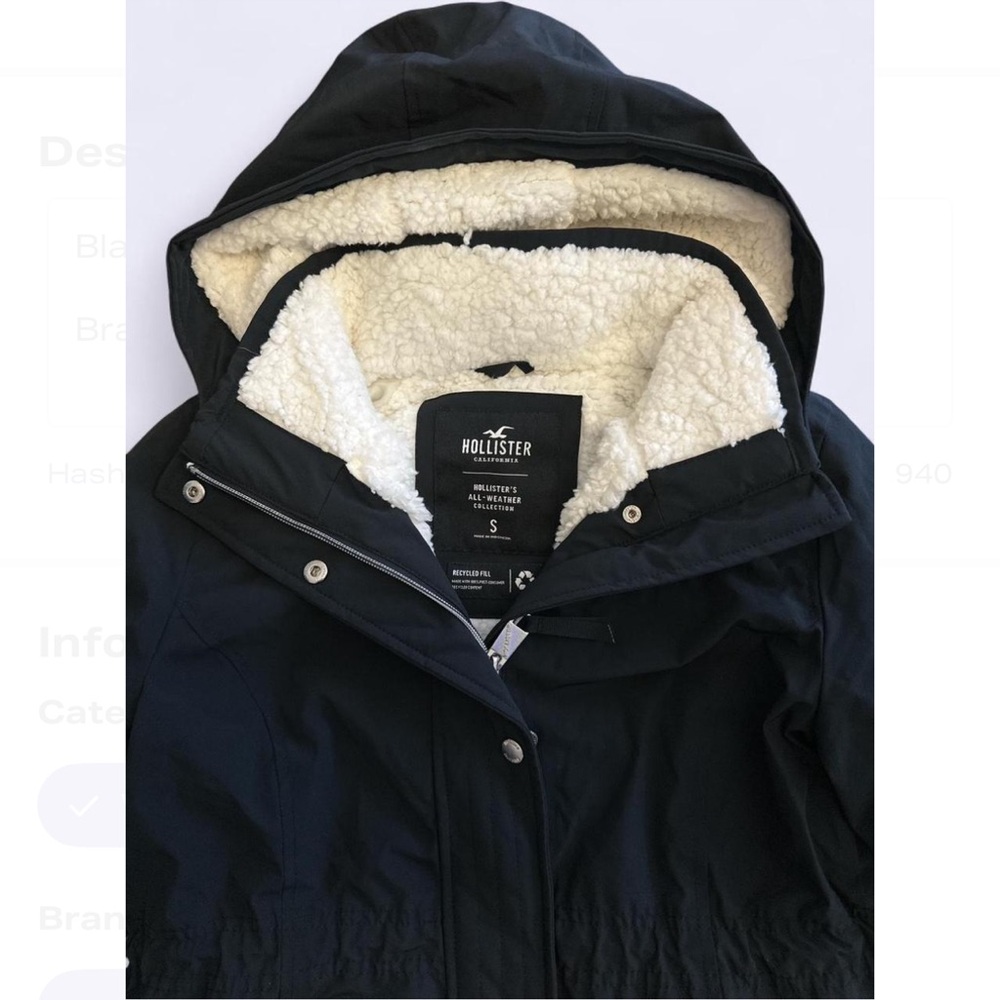 Hollister Black Jacket with White Sherpa Lining